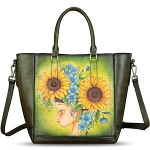 6269 Leather Handbag Hand Painted Leather Top Handle Satchel Handmade